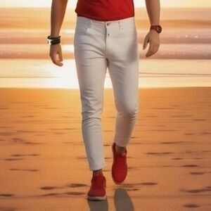 LOF White‎ Chino Pants  Men with Clean Slim Silhouette Sisw 24/00